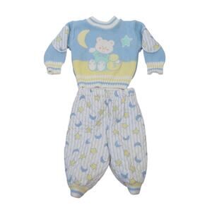 Vintage 80s Doe-Spun Blue Star Moon Two Piece Sweater Set 3/6 Months Baby Boy